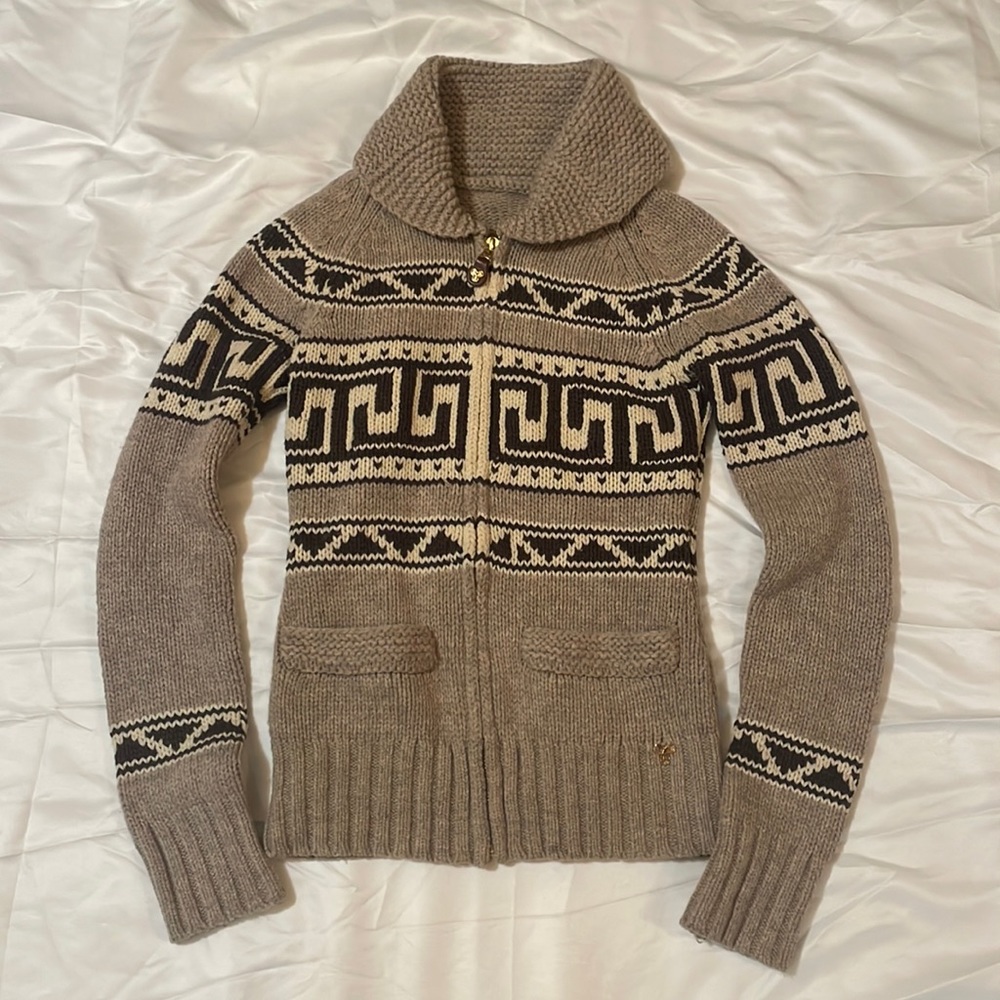 TNA 100% Lambswool Zip Cardigan Sweater